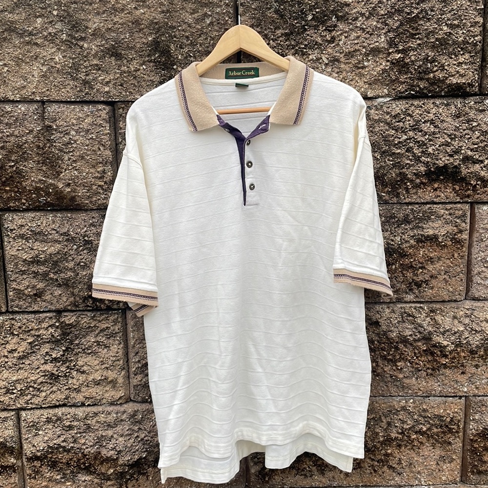 VINTAGE Arbor Creek Beige Trim Cream Polo Shirt - Size Men's XL